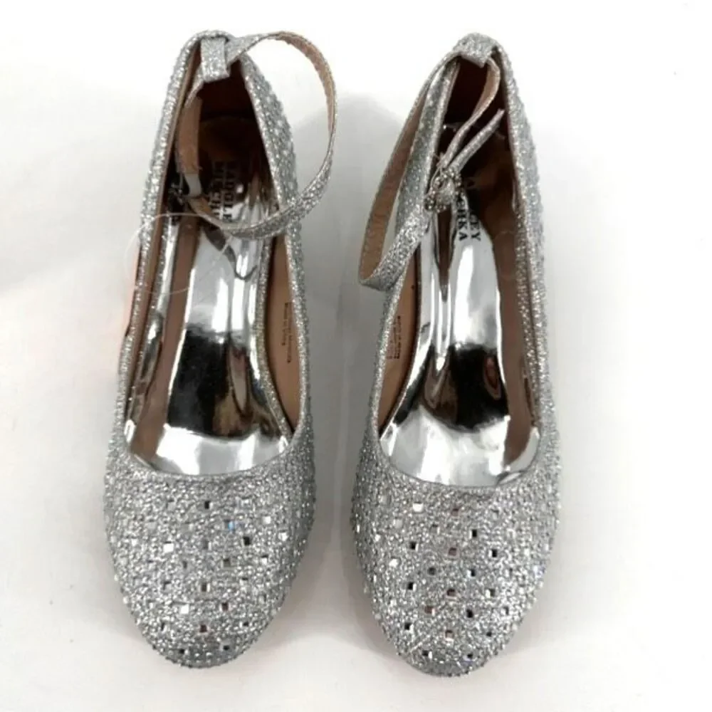 NWT GIRLS' BADGLEY MISCHKA Silver‎ Sparkle Special Occasion Shoe Size 3 Party